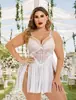 Comercio Exterior Transfronterizo Lencería Sexy para Mujer, Malla de Encaje Sexy Transparente Talla Grande Conjunto de Camisón con Liguero