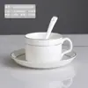 Juego de Taza y Platillo de Café Estilo Europeo para Uso en Casa, Hotel y Restaurante, Juego de Tazas de Café de Cerámica Minimalista Blanco Puro, Arte Latte Personalizable