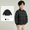 Outono e Inverno Homens Mulheres Crianças Crianças Pato Branco Penugem Revestimento de Jaqueta de Penugem Pequeno Médio Grande Crianças Curto Quente Gola Alta Roupa Exterior