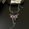Collar con borlas de mariposa tridimensionales moradas, accesorios para clavícula de mujer, diseño de nicho, joyería de alta gama, 2024