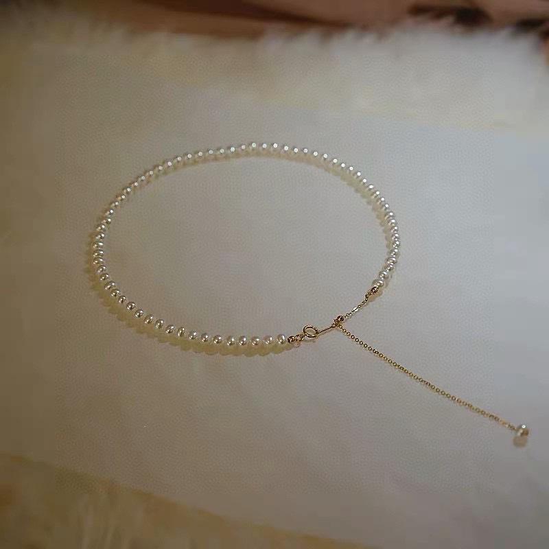 天然淡水珍珠项链女百搭美产14k包金小众设计可调节