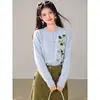 Cardigan de punto con estampado floral de estilo suave de temperamento francés, nuevo top de moda ajustado versátil, moderno