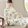 Pijama Nuevo Estilo Chino del Fabricante Original, Ropa de Casa de Seda Hielo para Mujer Primavera y Verano, Conjunto Retro de Seda de Manga Larga y Pantalones Largos