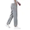 Jeans cortos gris claro para hombre, talla petite, seda de hielo, estilo súper nuevo, pantalones casuales rectos holgados de 9 puntos para hombre, temporada de otoño