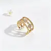Anillo Abierto de Cobre Chapado en Oro de 18 Quilates Color Cobre Conservación del Color Diamante Completo Estrella Corazón Anillo de Dedo Ajustable de Alta Gama Venta al por Mayor
