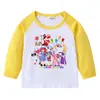 2026 Nova Camiseta Infantil de Primavera e Outono Gola Redonda Desenho Animado Manga Longa Camiseta Básica Conjunto para Meninos e Meninas Camiseta de Algodão