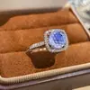 Moderna Bolso Anillo Princesa Sparkly de Lujo Ligero Corte Fuego Artificial Paraiba para Mujer Incrustado con Diamante de Alto Carbono y Anillo de Aguamarina