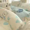 Set de Algodón de Cuatro Piezas Estilo Ins de Dibujos Animados Lindo 100% Algodón Funda de Edredón Sábanas Juego de Cama de Tres Piezas para Dormitorio Niños