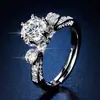 Anillo de Imitación de Moissanita Ocho Corazones y Ocho Flechas para Mujer Un Quilate Anillo de Boda Clásico de Seis Garras Fabricante de Anillos de Diamante Suministro Listo