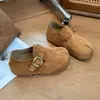 Sapatos Birkenstock Retrô de Solado Grosso para Mulheres, Novo Estilo Outono, Couro Genuíno, Totalmente Fechados, Absolutamente Lindo, Casual, Sapatos Birkenstock Feios-Fofos