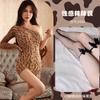 Mono de punto de leopardo transfronterizo de comercio exterior ropa de malla transfronteriza lencería sexy tirantes asimétricos para mujer camisón 2480