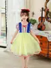Saia Branca de Neve Infantil Verão Manga Curta Vestido Frozen Saia Plissada de Gaze para Meninas Vestido de Festa de Aniversário