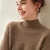 Camiseta de punto básica de cachemira para otoño e invierno, nueva, para mujer, engrosada, cuello semi-alto, elegante, simple, holgada, adelgazante, color liso