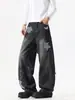 Jeans con Parche de Estrella Estilo High Street Americano para Hombres y Mujeres, Otoño Hip-Hop Diseño Holgado Orejas de Conejo para Bailar Pantalones de Pierna Ancha