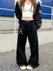 Moda de Comercio Exterior Jeans Silueta con Slogan de Letra Retro Americana para Hombre y Mujer, Pantalones Cimitarra Sueltos de Pierna Ancha Estilo Bf Lazy