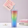 Fabricantes transfronterizos taza de plástico creativa de doble capa estudiante verano con popote portátil gran capacidad PS taza de durián atada