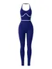 Macacão de yoga estilo europeu e americano com gola halter para mulheres, novo macacão fitness sem costura, roupas esportivas para fitness ao ar livre
