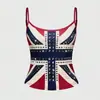 Camisole de Verão Elegante Slim-Fit Costas Nuas com Color-Blocking e Strass, Estilo Streetwear Sexy para Noites de Encontro, Camisa Básica para Mulheres Maduras