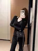 [Hilo de Mecha Lavable] Suéter de punto estilo coreano con cuello halter y escote en V retorcido para mujer, nueva colección otoño/invierno, estilo puro y seductor, diseño de dos piezas simulado