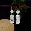 Pendientes Miao Étnicos de Borla Larga Estilo Nuevo, Pendientes Exagerados de Declaración de Moda Estilo Étnico de Plata Miao de Lujo Ligero