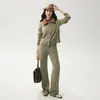 Cárdigan de cachemira con cuello alto para otoño e invierno para mujer, con un cárdigan de punto con bolsillos y pantalones rectos de punto liso a juego - un conjunto de dos piezas