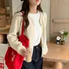 Tela Andy Terciopelo, cárdigan de punto azul, nueva prenda exterior para mujer de primavera y otoño, suéter pequeño estilo Chanel, top de principios de otoño