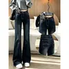 Chao Li tem estoque calça jeans feminina de perna reta micro flare outono inverno com forro de veludo cintura alta modelagem slim versátil não gruda nas pernas calça flare boca de sino