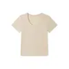 Em Estoque Gola de Ovo de Ganso Tencel Liocel Camiseta de Linho Gotas de Chuva Gola U Tencel Linho Acetato Versátil Minimalista Manga Curta