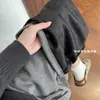 Calça de arroz pegajoso cinza com strass feminina outono e inverno novo estilo espessada com veludo pelúcia estilo casual preguiçoso calça de perna larga calça solta com caimento