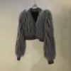 Abrigo de imitación de piel de zorro para mujer, nuevo diseño de otoño e invierno, chaqueta con forro de felpa, abrigo corto ecológico para mujer