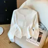 Suéter de punto de dos piezas con diseño de patchwork de encaje y cuello alto medio estilo coreano para mujer, nuevo y elegante para otoño/invierno A14340