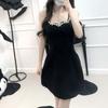 Vestido Elegante de Alça Fina de Alta Qualidade, Novo Estilo de Verão, Cintura Francesa Emagrecedor, Vestido Curto de Cintura Alta com Strass, Estilo Hot Girl