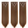 Extensiones de Peluca de Cabello Real de Siete Piezas, Cabello Liso de Alta Temperatura de 16 Pulgadas, Extensiones de Cabello Clip-In de Fibra Sintética Europeas y Americanas, Peluca Lacia
