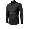 Camisa de comércio exterior transfronteiriça 2025, moda masculina, slim, cor sólida, manga comprida, camisa de lapela empresarial, tamanho grande, camisa masculina