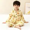 Pijamas para meninas primavera e outono novo terno de manga comprida com lapela roupas para casa infantil cardigan roupas para casa crianças médias e grandes