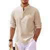 Camisas de Manga Larga para Hombre Europeas y Americanas Transfronterizas, Camisas de Cuello Mao con Media Botonadura, Camisas a Cuadros de Piña, Camisas Casuales para Hombre, Tops