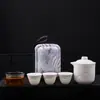 Juego de Té de Porcelana Blanca con Diseño de Montañas y Ríos, Incluye una Tetera y Tres Tazas, Viene en una Caja de Regalo y Se Puede Personalizar con Logo