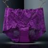 Ropa interior sexy de encaje rosa para mujer, de cintura alta, calada, de talla grande, de cintura media