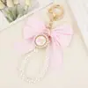 Llavero de Nudo de Lazo Estilo Japonés con Perlas Llavero Dulce de Corazón Girly con Cinta Colgante Creativo Hecho a Mano para Bolso