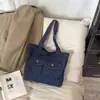 Bolso Tote de Mezclilla Simple de Gran Capacidad 2026 Verano Nuevo para el Trabajo, Viajes, Color Sólido, Casual, de Hombro o de Mano para Mujer