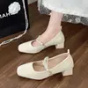 Sapatos de Salto Alto Mary Jane Quadrados para Uso Diário, Sapatos de Casamento Estilo Fada, Sapatos para Madrinhas, Sapatos de Festa, Sapatos de Salto Único Estilo Francês