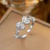 Anillo de Zirconia Micropavimentada Nuevo Transfronterizo Celebridad de Internet para Mujer, Anillo de Dedo Índice de Lujo Ligero de Moda de Gama Alta para Mujer con Apertura Ajustable