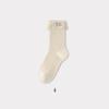 Calcetines de Tubo Medio de Doble Costura para Mujer, Calcetines Holgados para Mujer, Algodón Resistente a Olores Negro, Blanco, Gris Etiqueta con Lazo de Encaje Bordado Calcetines para Mujer