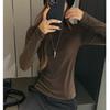 Camiseta Interior de Terciopelo Alemán Cepillado para Mujer, Seleccionada Cuidadosamente para Otoño e Invierno, Camiseta de Manga Larga de Cuello Semi-Alto de Alta Gama, Top Interior Ajustado