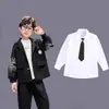 Conjunto de terno casual para meninos, nova coleção de outono 2026, terno infantil de tamanho médio e grande, conjunto de primavera e outono para crianças, casaco da moda com listras