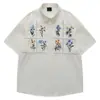 Camisas de Manga Curta Bordadas com Flores Estilo Retro Americano Indústria Pesada para Homens e Mulheres Marca Tendência Estilo Bf Soltas para Casal Camisas 2025