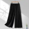 Novas Calças Pantalona Jacquard Pretas Estilo Chinês para Mulheres, Verão Caídas com Cordão Cintura Alta Soltas Curtas Casuais Calça-Saia