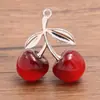 4 Colores 44x48 mm Accesorios para Joyería DIY de Aleación y Resina Encanto de Fruta Cereza Colgante de Cereza Colgante