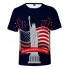 Transfronterizo Europeo y Americano: Camiseta de Manga Corta para Hombre con Estampado Digital 3D de la Bandera del Día de la Independencia de EE. UU. y la Estatua de la Libertad Serie 3