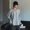 Camiseta de Manga Longa com Caimento Relaxado MYQ para Homens, Novo Estilo Outono, Caimento Solto, Estilo Coreano Camiseta Básica de Algodão Puro para o Dia a Dia